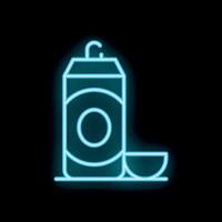 Blue neon sign of an open soda can with pull tab on black background vector