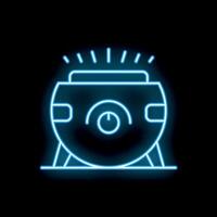 Neon icon of a robot vacuum cleaner working on a black background vector