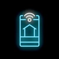 neón inteligente hogar icono demostración Wifi conexión en teléfono inteligente vector