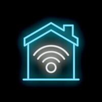 Neon icon of house with wifi signal representing smart home technology vector