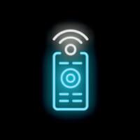 Neon icon of remote control sending signal on black background vector