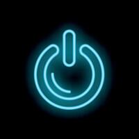 Neon blue power button glowing on black background vector