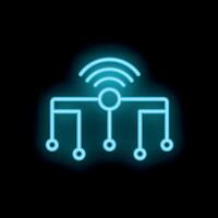 Neon blue wireless network connecting devices icon vector
