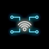 Neon wifi symbol connecting to digital network vector
