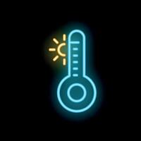 Neon thermometer showing increasing temperature with sun background vector