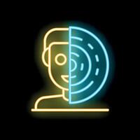 Neon icon of artificial intelligence showing human and machine collaboration vector