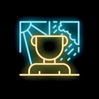 Neon icon of human choosing between good and bad weather representing positive thinking vector