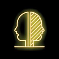 Neon icon of human head separated vertically showing two sides of personality vector