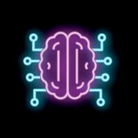 Neon style icon representing artificial intelligence with connected circuits vector