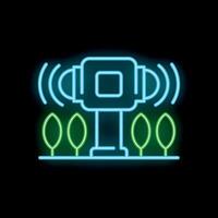 Neon icon of smart farm sensor monitoring system for plants growing vector