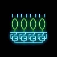 Neon green leaves growing from technological circuit board symbolizing sustainable technology vector