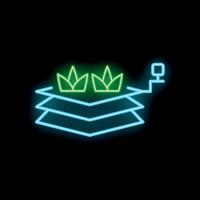 Neon sign showing plants growing with help of technology vector