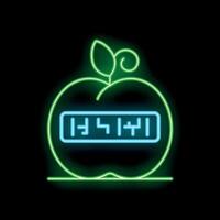Glowing neon apple showing bar code representing genetically modified food vector