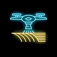 Neon icon of an agricultural drone spraying crops in a field vector