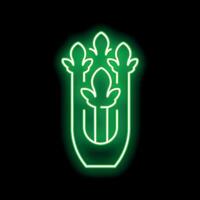 Green neon sign showing a stylized flower growing in a vase on a black background vector