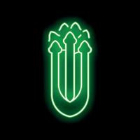 Green neon sign showing five arrows pointing up on a black background vector