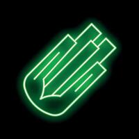 Green neon sign showing growing bar chart on black background vector