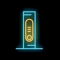 Glowing neon line electronic cigarette icon isolated on black background. Vaporizer. Electronic cigarette for installation on vaporing is depicted. vector