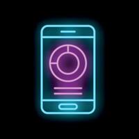 Neon smartphone showing a pie chart on its screen vector