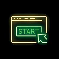 Neon start button on website with mouse clicking it vector