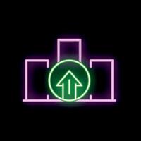 Neon sign showing three bars chart growing up with arrow on black background vector