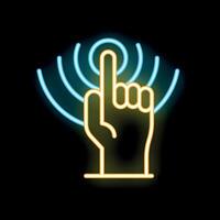 Neon icon of hand pressing button with index finger vector