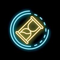 Neon sign representing an hourglass flowing showing time passing by vector