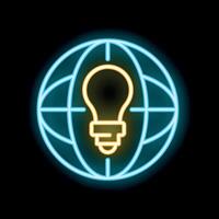Neon icon of light bulb shining inside planet earth globe vector
