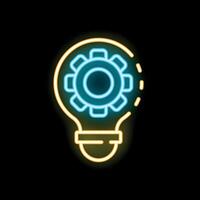 Neon icon of light bulb with gear representing innovation and idea generation vector