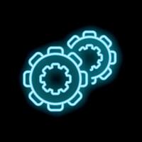 Neon icon of two gears interlocking representing teamwork vector