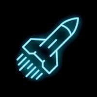 Neon blue rocket taking off leaving a trail on black background vector
