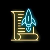 Neon rocket launching from a document representing business startup vector