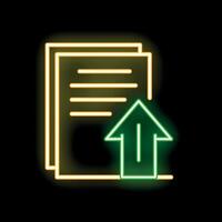 Neon icon of documents being uploaded with up arrow vector