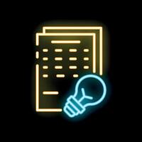 Neon icon of light bulb shining next to documents representing new ideas vector