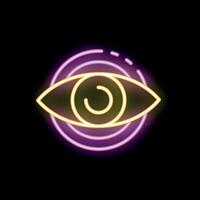 Neon eye sign glowing on dark background vector
