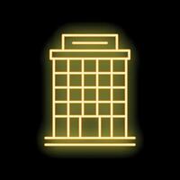 Yellow neon sign of an office building with multiple floors on a black background vector