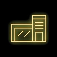 Glowing neon sign depicting a building on a black background vector
