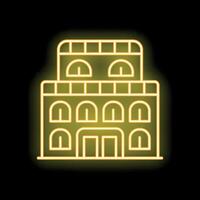 Neon sign depicting a building with arched windows at night vector