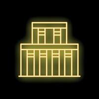 Yellow neon icon of a building glowing on a black background vector