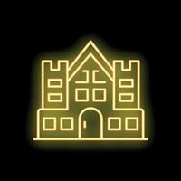 Glowing neon line castle building icon isolated on black background illustration vector