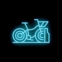 Glowing neon icon of a delivery bicycle with cargo container on a black background vector