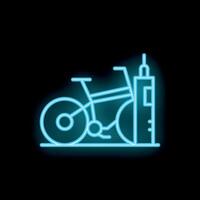 Neon sign of bicycle parked next to meter on black background vector