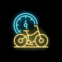 Neon icon of bicycle with clock representing bike delivery service vector
