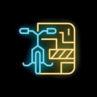 Neon sign of electric scooter sharing app showing available scooter on map vector