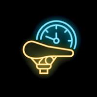 Neon icon of bicycle seat and speedometer showing time spent cycling vector