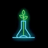 Neon sign of a plant growing in a flask for science and botany concepts vector