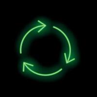 Green neon circular arrows forming a continuous cycle on black background vector