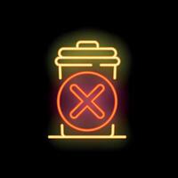 Glowing neon line trash can with cross sign on black background vector