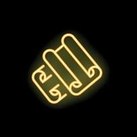 Neon icon of three rolled up paper sheets glowing yellow vector