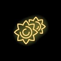 Neon icon of two gears interlocking representing teamwork and collaboration vector